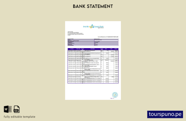 listo para imprimir extracto bancario de India Canara   plantilla de versión en 